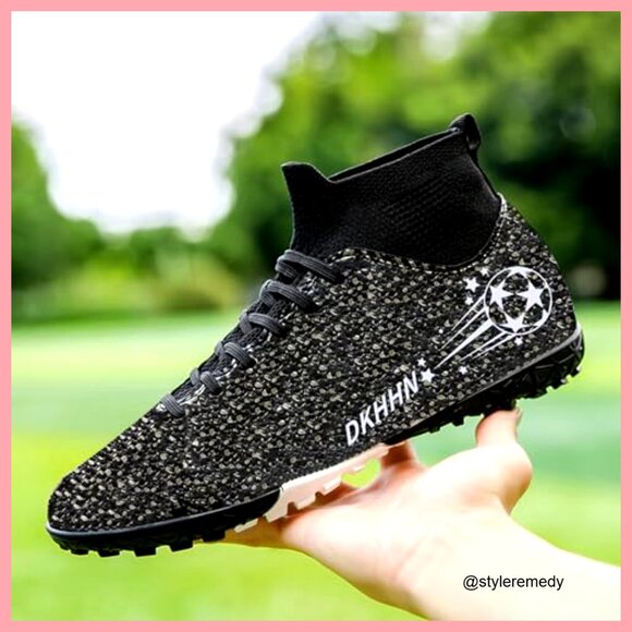 Men\'s High-Top Soccer Cleats Lace-Up Indoor TF Spikes Training Boots main image 4